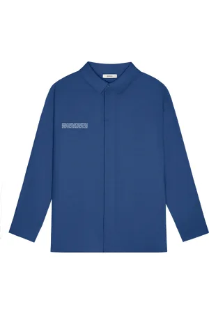 The Pangaia Mens DNA Linen Collared Long Sleeve Shirt—lapis