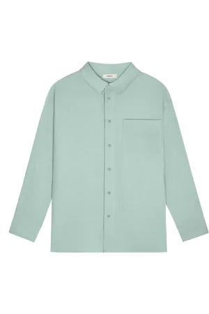 The Pangaia Mens DNA Aloe Linen Collared Long Sleeve Shirt—eucalyptus