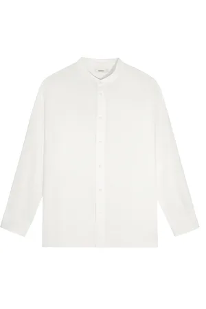 The Pangaia Mens DNA Aloe Linen Mandarin Collar Long Sleeve Shirt—off