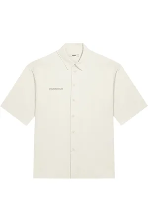The Pangaia Mens Organic Cotton Linen Short Sleeve Shirt—limestone