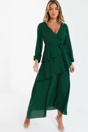Quiz Womens Green Chiffon Frill Maxi Dress Size 10