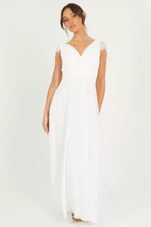 Quiz Women's White Chiffon Frill Sleeve Maxi Dress Size 10
