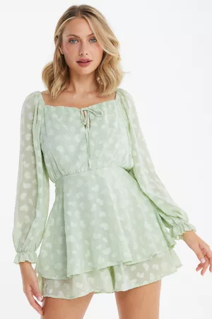 Quiz Women Playsuits - Women's Sage Heart Print Frill Playsuit Size 10