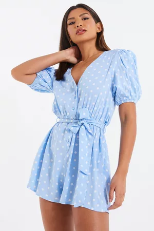 Quiz Women's Blue Polka Dot Playsuit Size 10