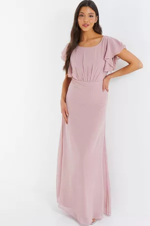 Quiz Women Maxi Dresses - Womens Pink Chiffon Frill Sleeve Maxi Dress Size 10