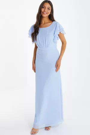 Quiz Women Maxi Dresses - Womens Light Blue Chiffon Frill Sleeve Maxi Dress Size 10