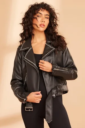 Quiz Faux Leather Studded Biker Jacket
