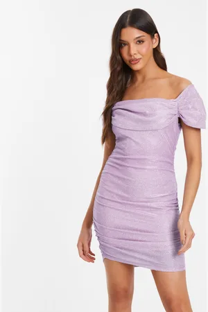 Quiz Lilac Glitter Bardot Bodycon Mini Dress