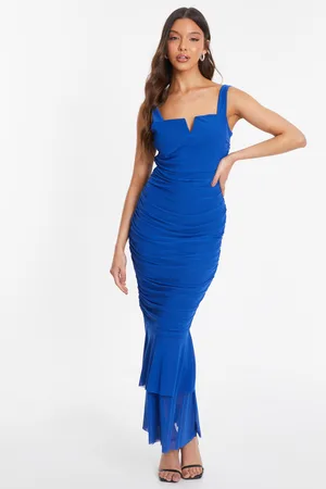 Quiz Royal Mesh Frill Hem Midaxi Dress