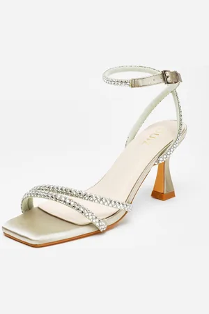 Quiz Sage Diamante Asymmetric Heeled Sandals