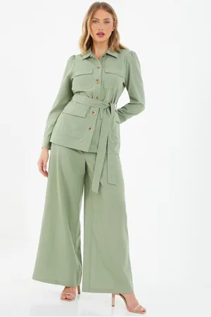 Quiz Khaki Linen Wide Leg Trousers