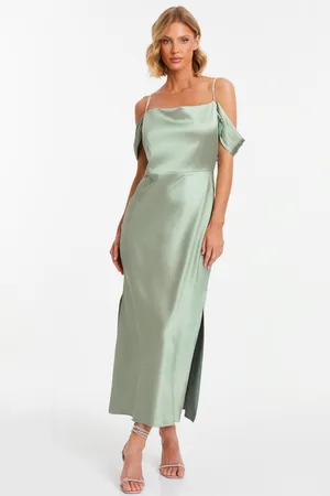 Quiz Sage Satin Drop Shoulder Midaxi Dress
