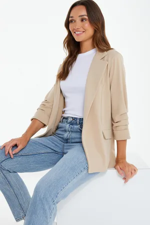 Quiz Stone Ruched Sleeve Blazer