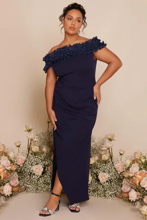 Quiz Curve Navy Ruffle Bardot Maxi Dress