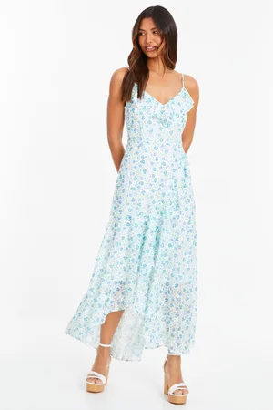 Quiz Blue Ditsy Print Chiffon Midaxi Dress