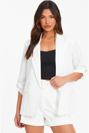 Quiz Pinstripe Ruched Sleeve Blazer