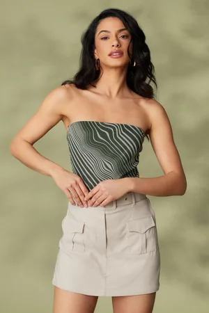 Quiz Khaki Mesh Wave Strapless Bodysuit
