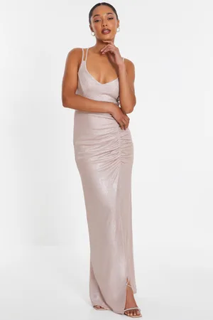 Quiz Champagne Shimmer Ruched Maxi Dress