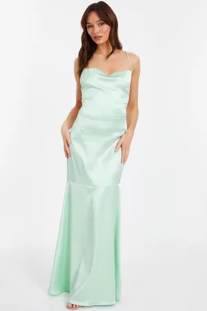 Quiz Mint Satin Cross Back Maxi Dress