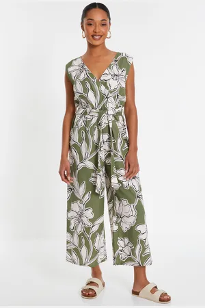 Quiz Khaki Tropical Print Wrap Jumpsuit