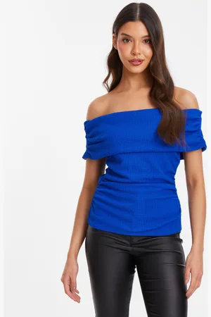 Quiz Textured Bardot Ruched Top