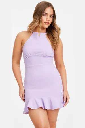 Quiz Petite Lilac Bodycon Frill Hem Mini Dress