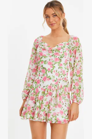 Quiz Pink Floral Chiffon Playsuit
