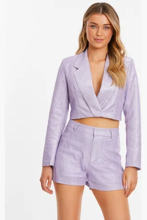 Quiz Lilac Glitter Cropped Tailored Blazer