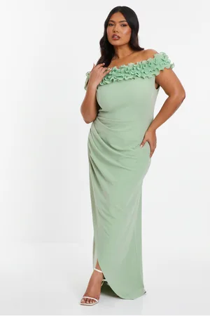 Quiz Curve Sage Ruffle Bardot Maxi Dress