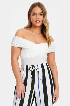 Quiz Petite Cream Bardot Wrap Bodysuit