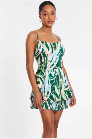 Quiz Tropical Print Satin Playsuit