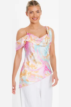 Quiz Marble Print Satin Asymmetric Top