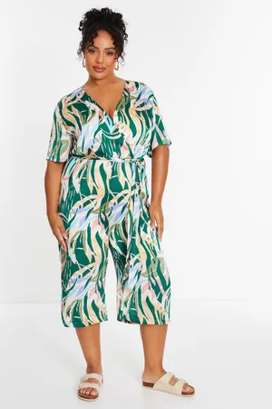 Quiz Curve Green Tropical Wrap Culotte Jumpsuit