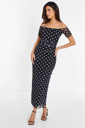 Quiz Mesh Polka Dot Bardot Midaxi Dress