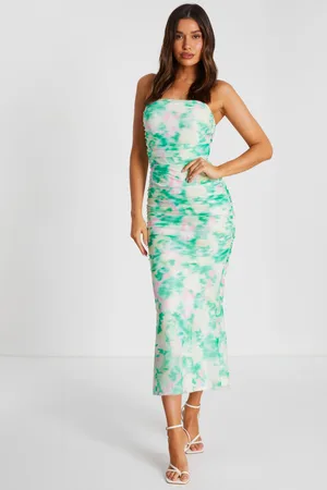 Quiz Green Floral Abstract Mesh Midi Dress