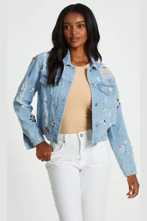 Quiz Blue Destressed Embellished Jacket