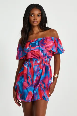 Quiz Pink Marble Print Bardot Playsuit