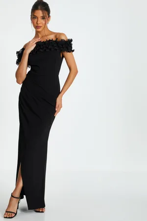 Quiz Bardot Ruffle Ruched Maxi Dress