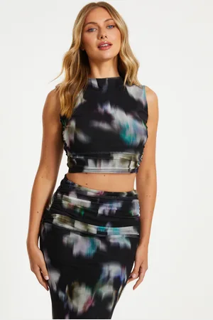 Quiz Brushstroke Print Mesh Top