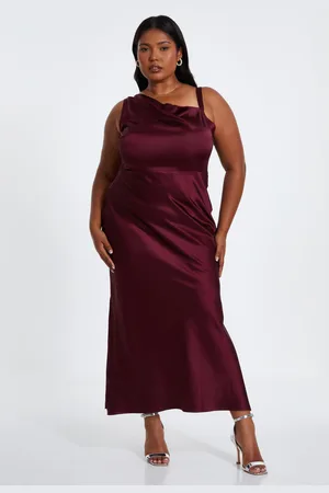 Quiz Curve Dark Red Satin Midaxi Dress