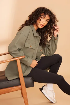 Quiz Khaki Button Front Shacket