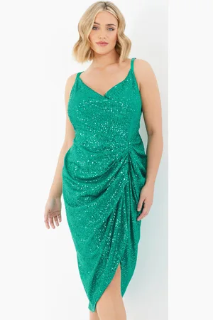 Quiz Curve Jade Sequin Ruched Midi Dress