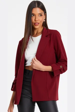 Quiz Dark Red Ruched Sleeve Blazer