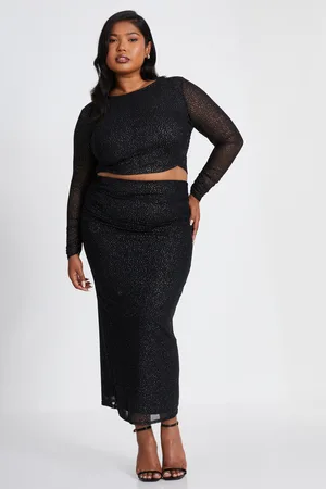 Quiz Curve Glitter Mesh Midaxi Skirt