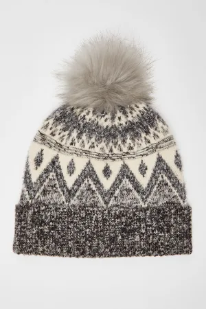 Quiz Patterned Knit Pom Pom Hat
