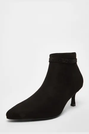 Quiz Faux Suede Diamante Bow Ankle Boot