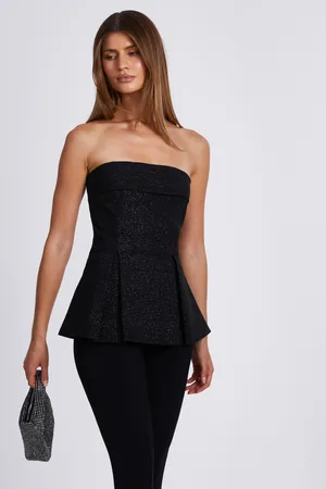 Quiz Glitter Strapless Peplum Top