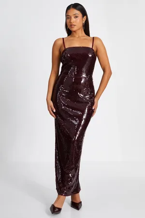Quiz Petite Dark Red Sequin Midaxi Dress