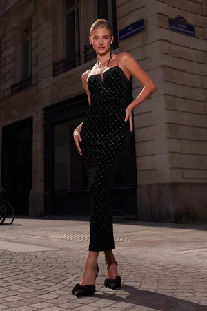 Quiz Velvet Diamante Midi Dress