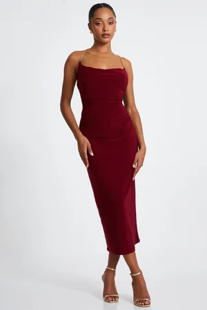 Quiz Dark Red Chain Strap Midaxi Dress